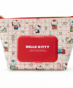 迪士尼 化妝袋硬殼 附濕紙巾蓋 粉hello kitty