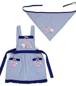 Sanrio 三麗鷗 兒童圍裙+三角巾 hello kitty 藍條紋 130cm