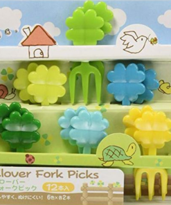TORUNE Bento Lunch accessories MINI FORK PICKS GREEN CLOVER ( 便當水果叉 三叉款 12支 四葉草)